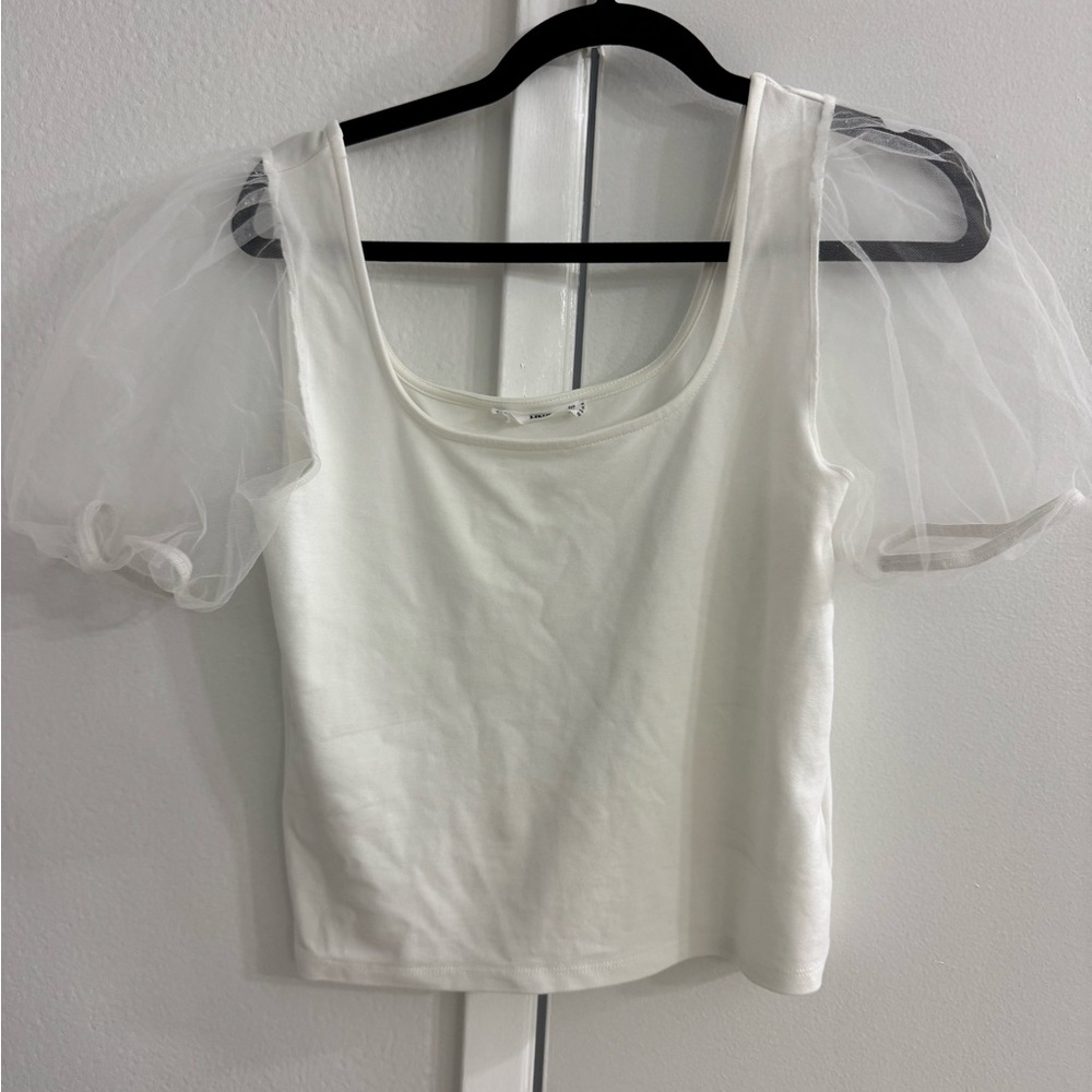 Mango White Sheer Puff Sleeve Blouse